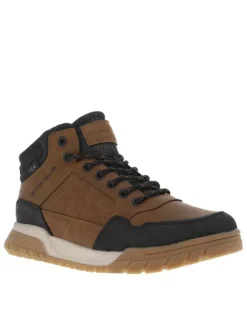 Bottines noisette à talon plat avec lacets ronds et zip latéral