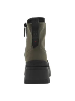 Bottines olive à talon semi-compensé et à lacets ronds et noirs et zip latéral