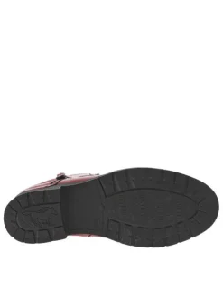 Bottines rouges à talon décroché bas avec un zip et des lacets ronds