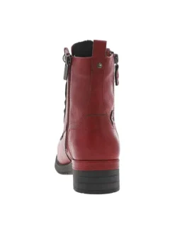 Bottines rouges à talon décroché bas avec un zip et des lacets ronds