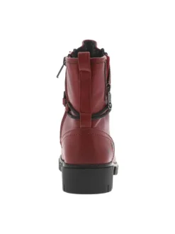 Bottines rouges à talon décroché bas avec un zip et des lacets ronds