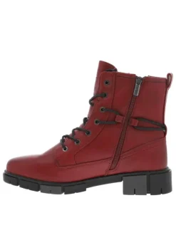 Bottines rouges à talon décroché bas avec un zip et des lacets ronds