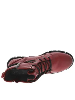 Bottines rouges à talon décroché bas avec un zip et des lacets ronds