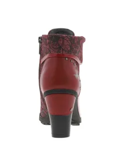 Bottines rouges à talon décroché haut avec un zip et des lacets ronds