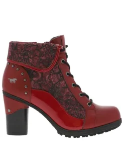 Bottines rouges à talon décroché haut avec un zip et des lacets ronds