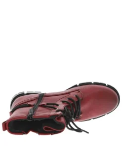 Bottines rouge à talon décroché bas et à zip et lacets ronds avec logo