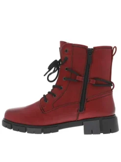 Bottines rouge à talon décroché bas et à zip et lacets ronds avec logo