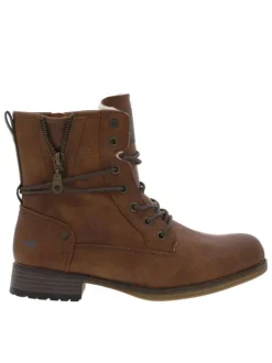 Bottines à talons décroché cognac avec fermeture zip et lacets ronds décoratifs