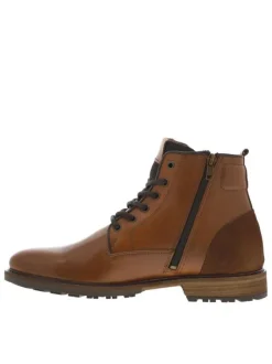 Bottines tan en cuir à talon décroché bas avec des lacets et un zip latéral