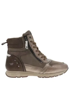 Bottines taupe compensées, à lacets et zip latéral intérieur doublé
