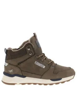 Bottines taupe plates, à zip et lacets ronds marque intégrée dans le quartier