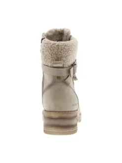 Bottines taupe à talon décroché bas avec un zip et des lacets ronds