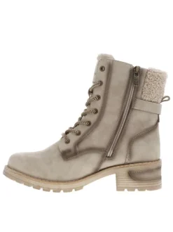 Bottines taupe à talon décroché bas avec un zip et des lacets ronds