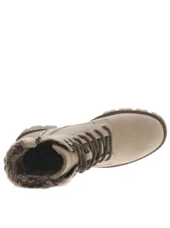 Bottines taupe à talon décroché moyen avec une doublure en fausse fourrure