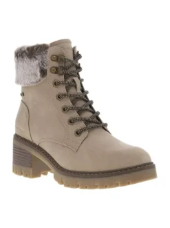 Bottines taupe à talon décroché moyen avec une doublure en fausse fourrure