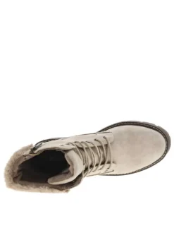Bottines taupe à talon décroché moyen avec un zip et des lacets ronds