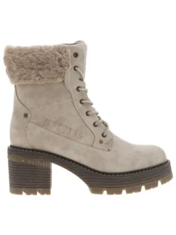 Bottines taupe à talon décroché moyen avec un zip et des lacets ronds