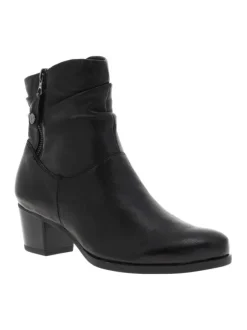 Bottines zippées en cuir souple noir à semelle adhérente et talon décroché bas