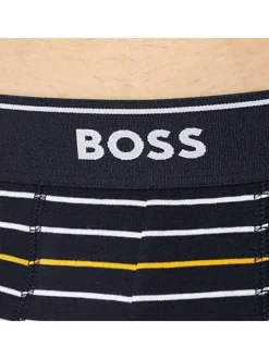 Boxer classique coupe regular rise en coton bleu marine rayé blanc et jaune