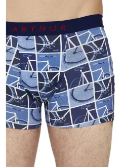 Boxer Classique en coton bleu avec des imprimés et une coupe fermée