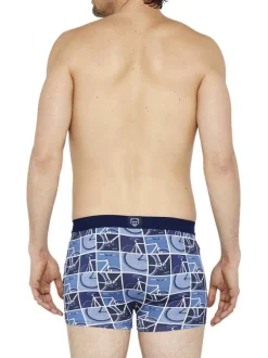 Boxer Classique en coton bleu avec des imprimés et une coupe fermée