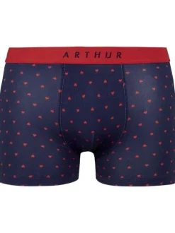 Boxer classique en coton marine avec un imprimé cœurs rouges intégral