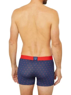 Boxer classique en coton marine avec un imprimé cœurs rouges intégral