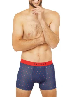 Boxer classique en coton marine avec un imprimé cœurs rouges intégral