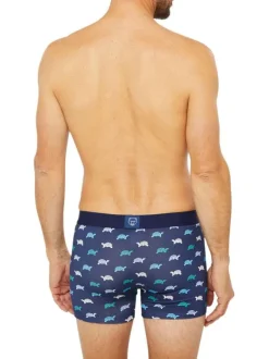 Boxer classique en coton marine avec un imprimé tortues et une coupe fermée