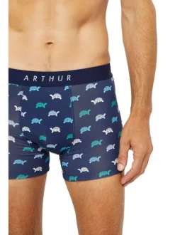Boxer classique en coton marine avec un imprimé tortues et une coupe fermée