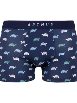 Boxer classique en coton marine avec un imprimé tortues et une coupe fermée