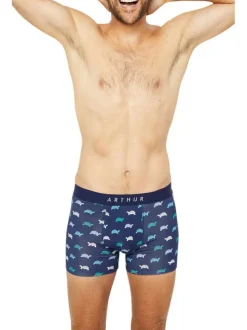 Boxer classique en coton marine avec un imprimé tortues et une coupe fermée