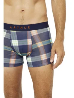 Boxer classique en coton marine imprimé carreaux multicolores