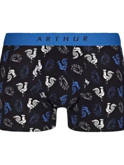 Boxer classique en coton marine imprimé coqs blancs et bleus