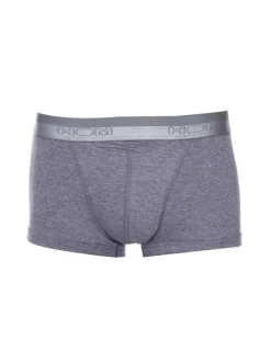 Boxer classique Ho1 gris chiné avec logo au niveau de la taille élastiquée coupe ouverte