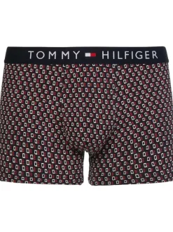 Boxer classique marine en coton avec motifs blancs et rouges
