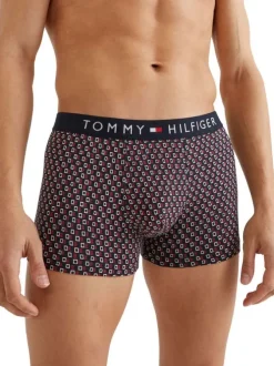 Boxer classique marine en coton avec motifs blancs et rouges