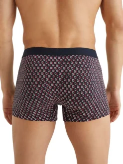 Boxer classique marine en coton avec motifs blancs et rouges