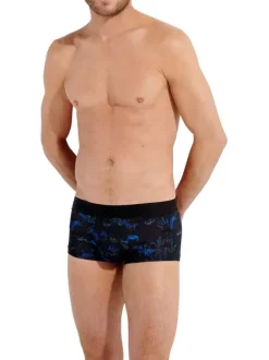 Boxer court noir imprimé avec une taille élastiquée et une coupe fermée