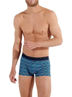 Boxer en coton bleu imprimé géométrique avec une coupe fermée