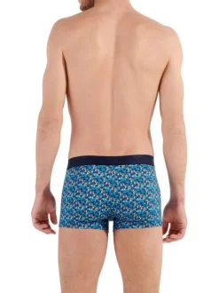 Boxer en coton bleu imprimé géométrique avec une coupe fermée