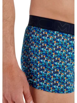 Boxer en coton bleu imprimé géométrique avec une coupe fermée