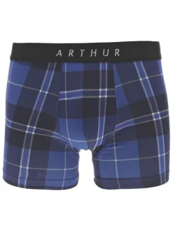 Boxer en coton bleu tartan avec une coupe ajustée et une taille élastiquée