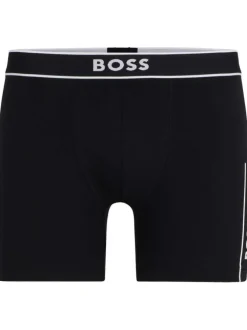 Boxer en coton noir uni avec une coupe fermée et logo imprimé