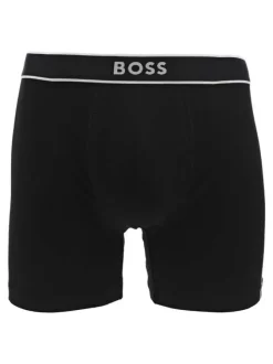 Boxer long en coton noir uni avec taille élastiquée et nom de la marque