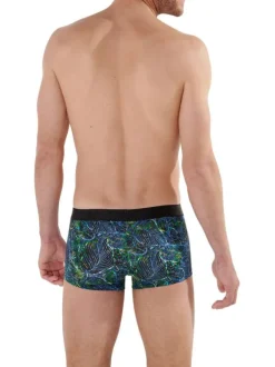 Boxer marine imprimer feuille avec une coupe fermée et logo imprimé