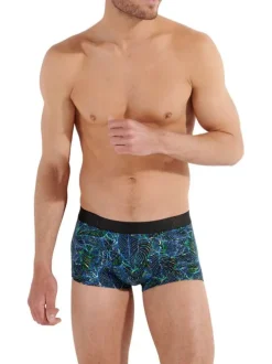 Boxer marine imprimer feuille avec une coupe fermée et logo imprimé