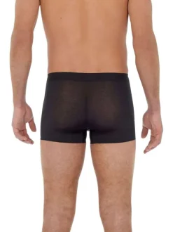 Boxer noir uni à coupe classique avec logo blanc sur bande élastiquée