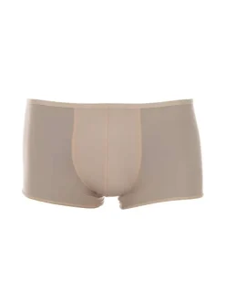 Boxer Plumes beige avec logo au niveau de la taille élastiquée coupe courte