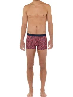 Boxer rouge imprimé fleuri à coupe fermée et ceinture élastiquée